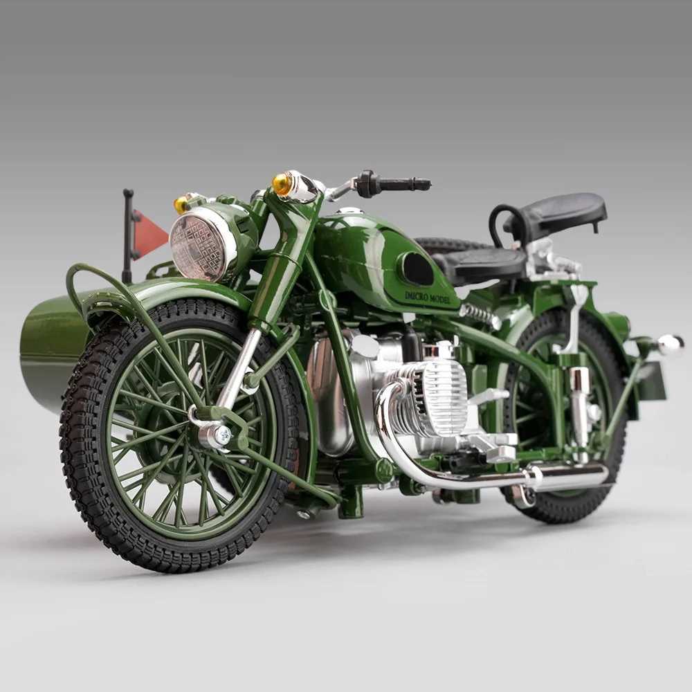 Diecast 110 Sidecar Trike Model Simulation Alloy Sound Light Toy Car Retro Ornaments Collection Miniature Voiture Boy Gift J251129