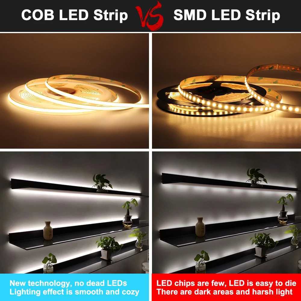5M LED Strip Light 12V 24V COB LED Strip High Density Flexible Dimmable LED Tape Red/Yellow/Green/Pink/Blue/Cool Blue/Warm White M251129