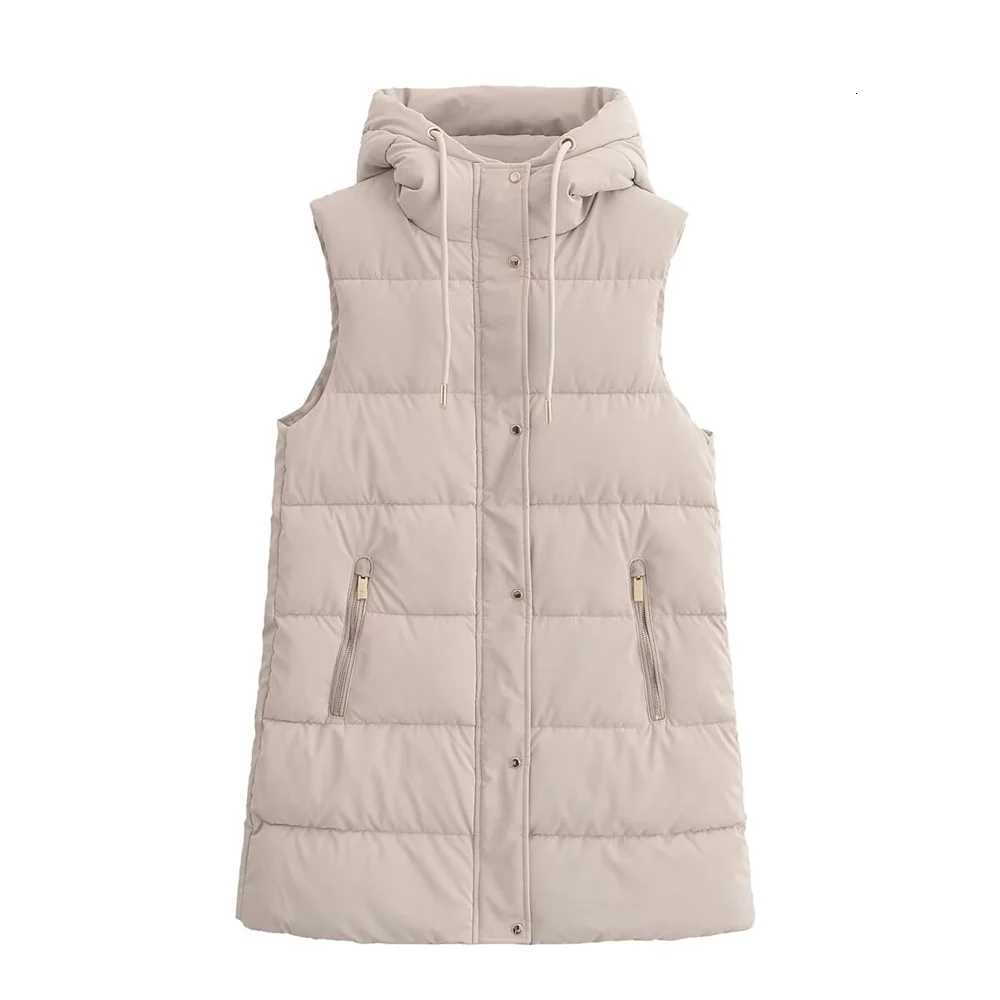 Autumn new womens fashionable versatile commuting temperament zipper decoration hooded cotton jacket vest jacketT251129