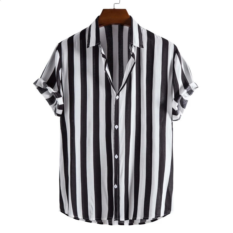 Street Simplicity Stripe Print Mens and Womens Shirts Fashion Short sleeved T-shirt Ropa Hombre Daily Casual Collar Party Top 250425