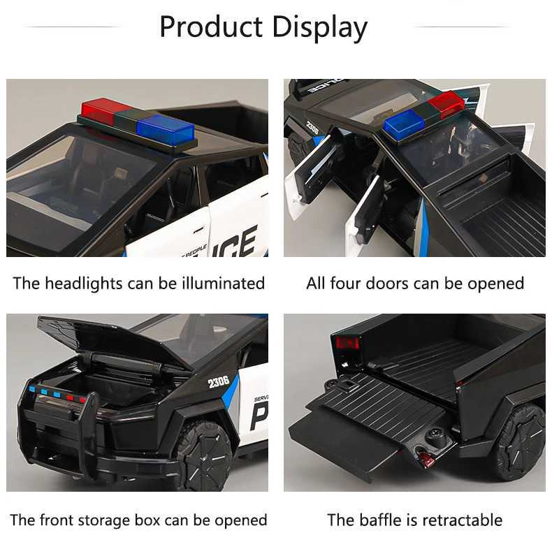 128 Simulated Police Pickup Alloy Car Model Sound And Light Pull Back Toy Car Off-Road Vehicle Boys Collection Ornaments Gift J251129