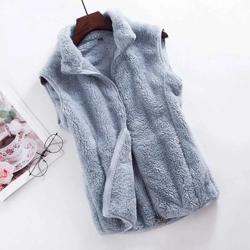 2023 Autumn Winter Polar Fleece Vest Women Coat High Collar Zipper Sleeveless Jacket Warm Coral Velvet Vest Female Waistcoat 4XLT251129