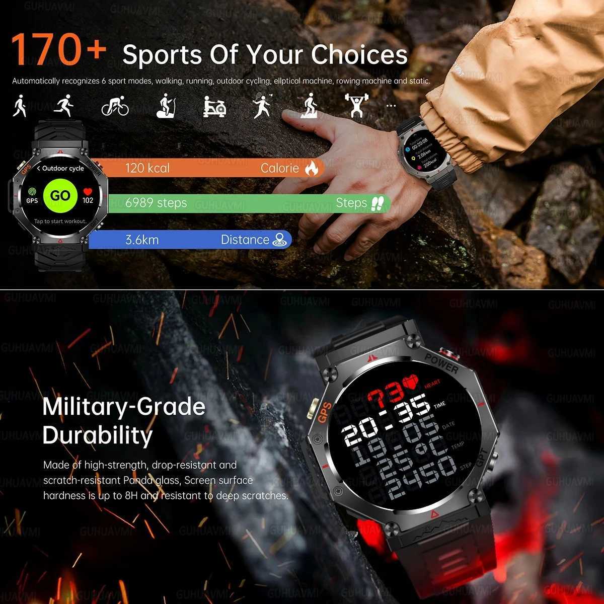 T-Rex 3 Ultra Military Grade GPS Smart Watch 10ATM Waterproof Compass Altimeter Barometric AMOLED Men HD Call Sports SmartwatchW251129