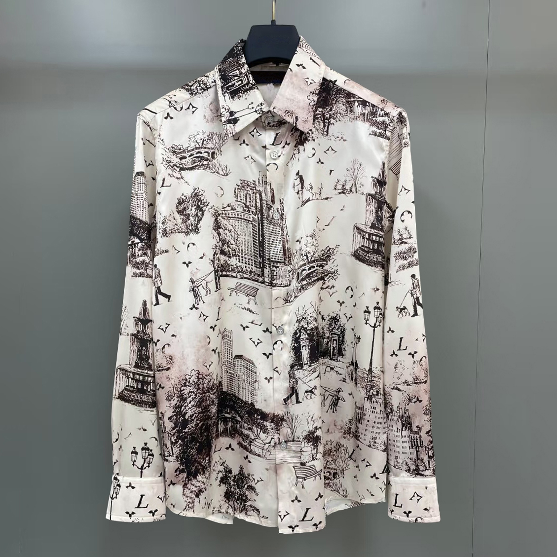 high quality mens shirt designer shirt mens fashionable casual long sleeved shirt monogram citywaik pattern urban architectural style mulberry silk shirt