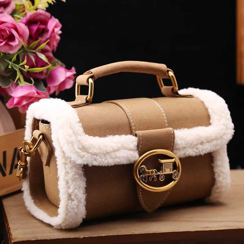 Luxury brand womens bag high-end designer 2024 new autumn and winter plush handbag single shoulder crossbody small square bag K251128