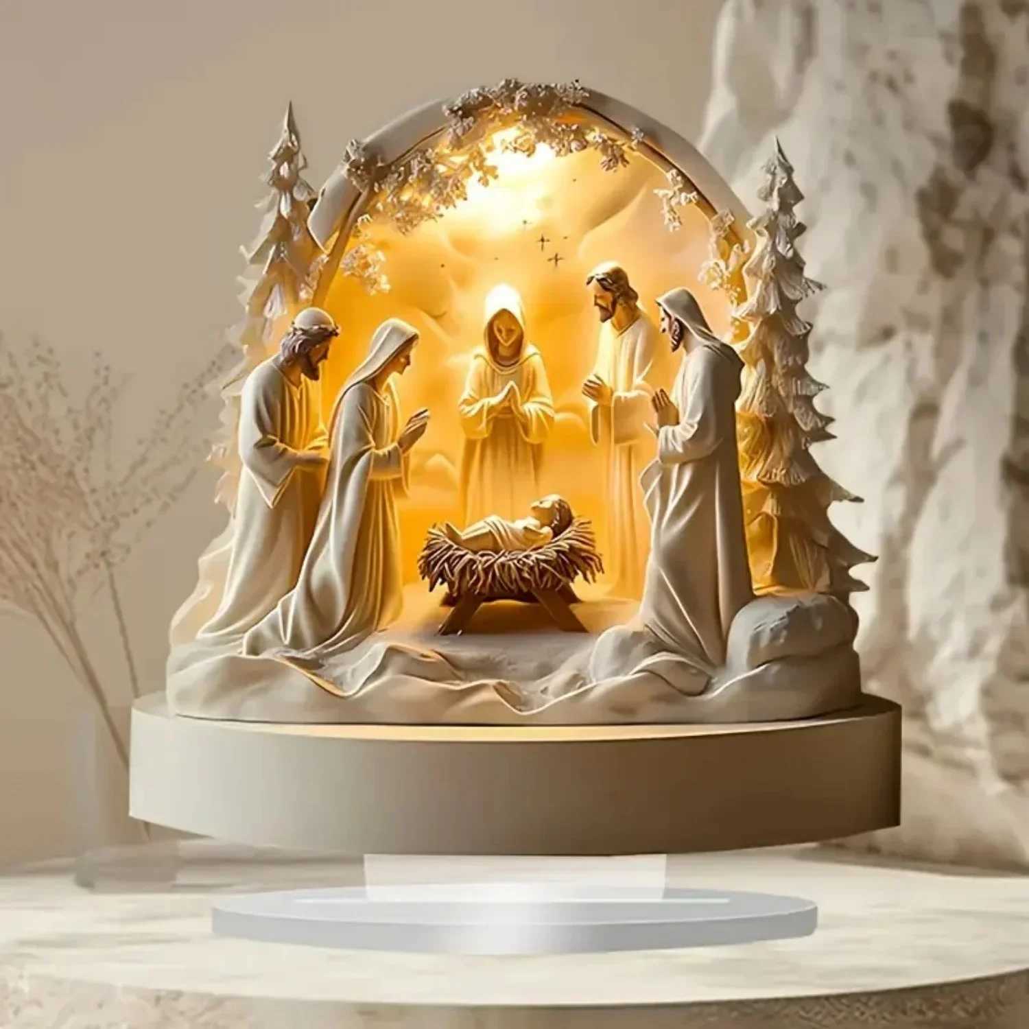 Nativity Scene White 2D Flat Jesus Acrylic Tabletop Decor HeOffCaferoStu Desktop Ornament Religion Kit H251129