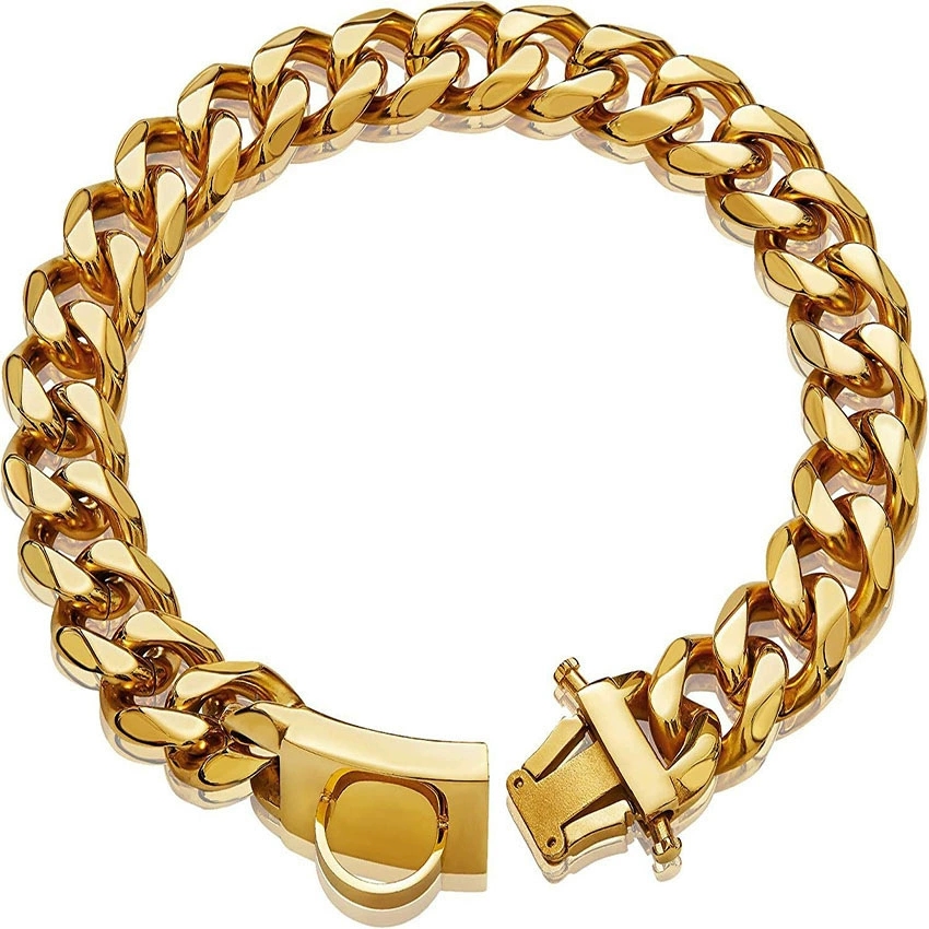 Gold Silver Dog Collars Stainless Steel Necklace Collar Pet Supplies Accessories Chain Medium Large Dogs Gold Solid Cuban
