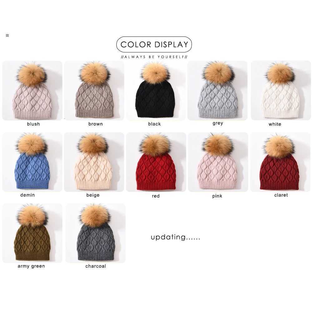 Jxwatcher Women Winter Hat Real Fur Pompom Angora Knitted Wool Beanie Fashion Casual Outdoor Thick Ladies Warm Fur Ball Hats NewXJ251129