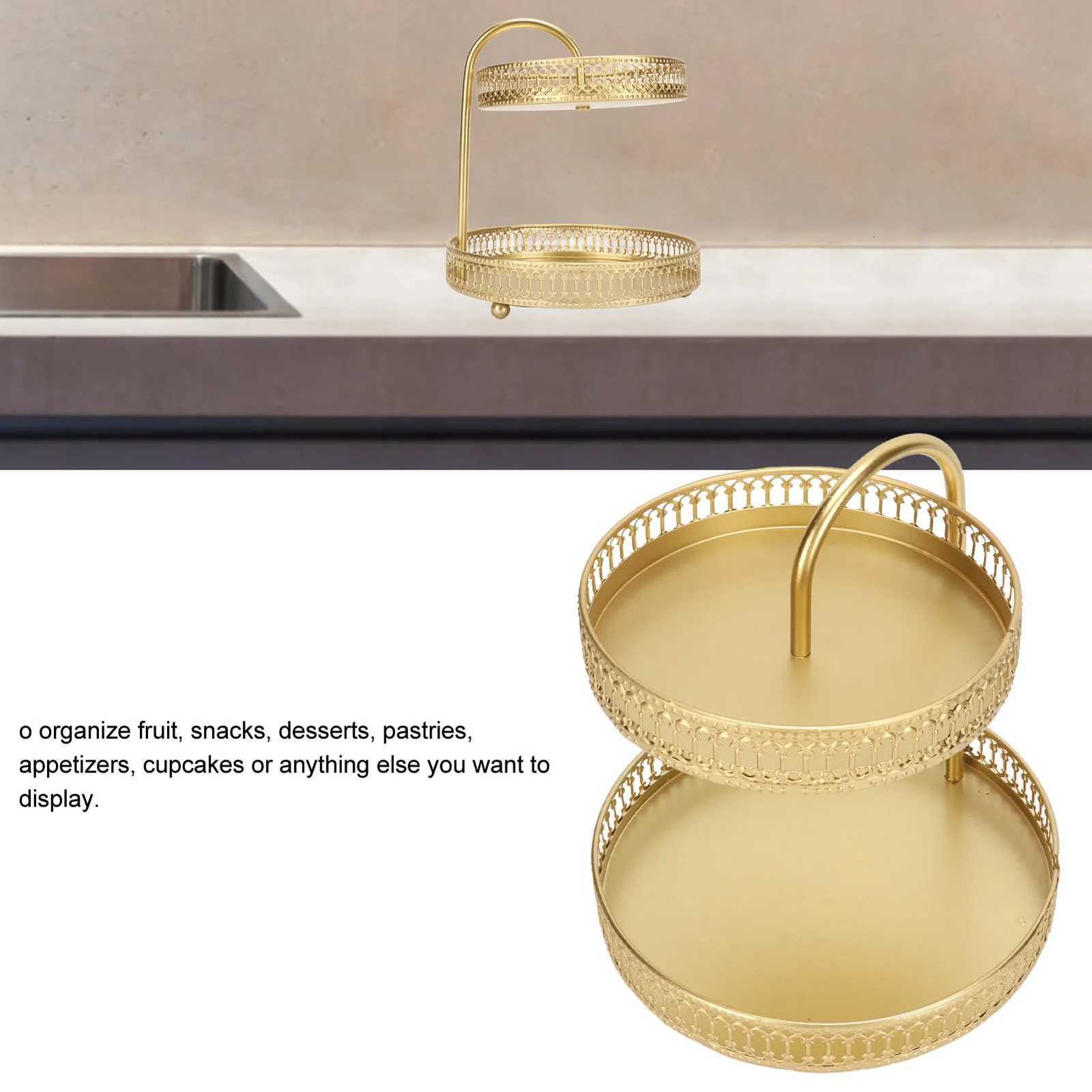 2 Tier Fruit Tray Gold Elegant Large Capacity Decorative Multi Purpose Cupcake Stand for Home Party Kitchen 2 Tiered Tray Y251129