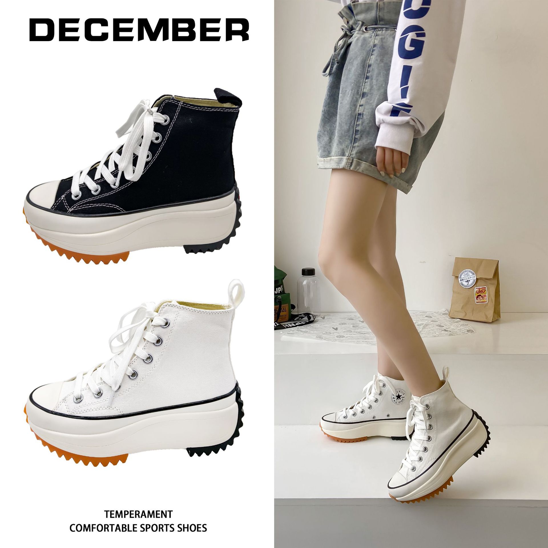 canvas shoes designer Women's Big Size 2025 New Korean Style Breathable High Top Canvas Shoes with Thick Sole Heel Increasing White Versatile Fas