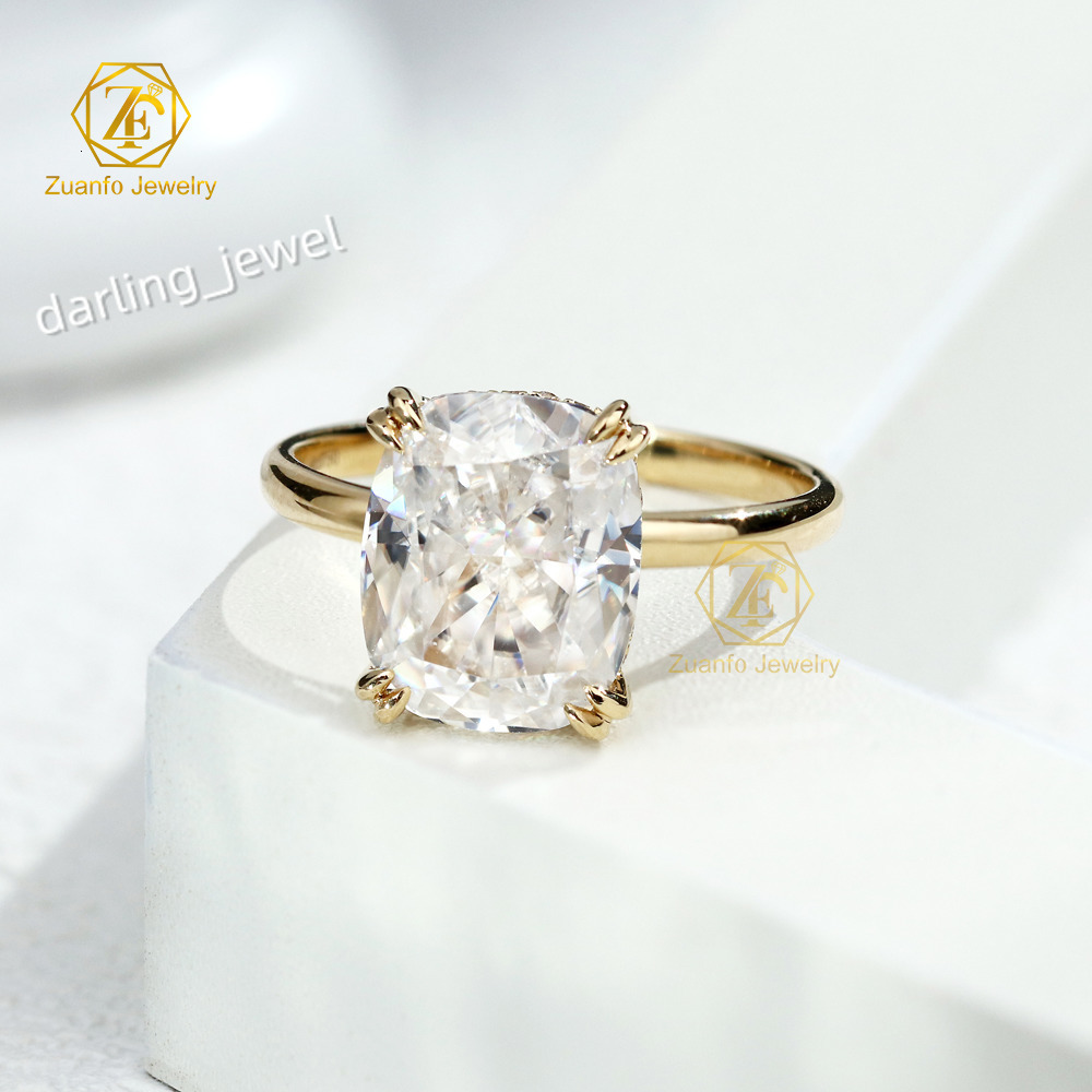 18K Yellow Gold Ring 9x11mm 5 CT VVS1 D Long Cushion Cut Moissanite Diamond Rings for Wedding