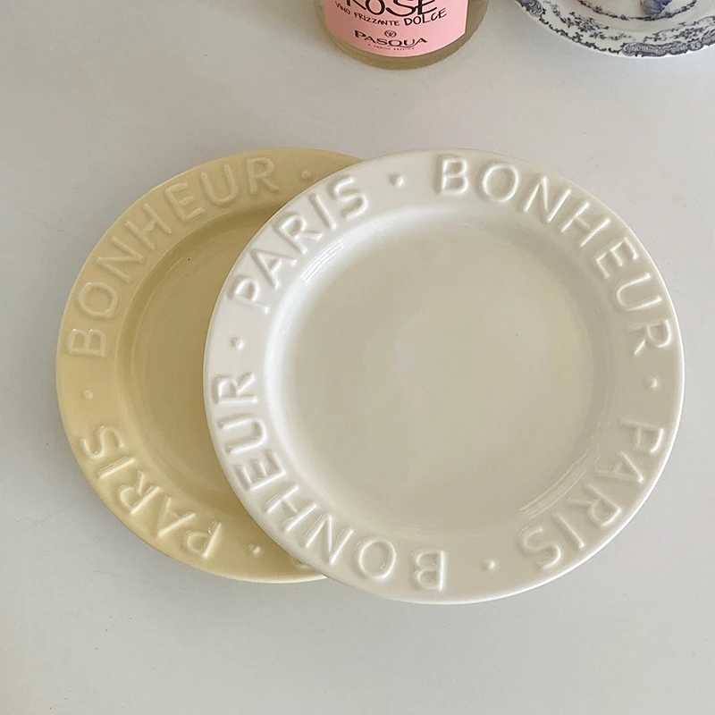 Luxury Korean Gentle Ceramic Dessert Plate Antique Letter Fruit Salad Plates Western Food Steak Afternoon Tea Cake Dishes Y251129