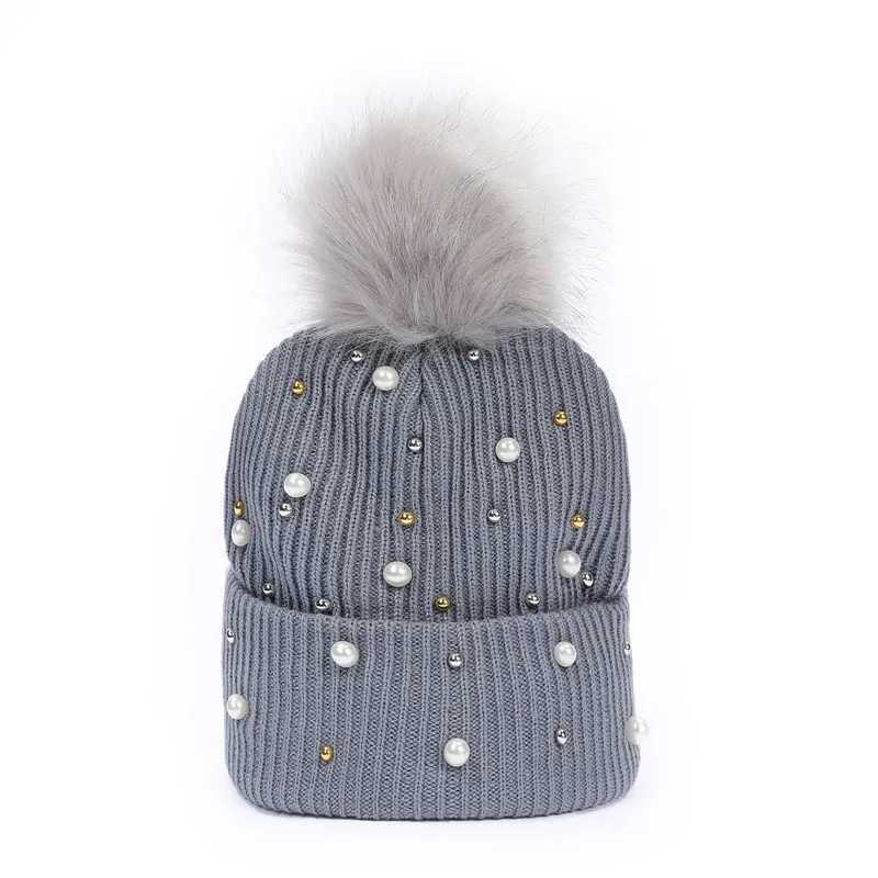 Rhinestone beading knitted beanie hat with pompom Winter Women ladies warm thickened cap Windproof riding Skullies gorrosXJ251129