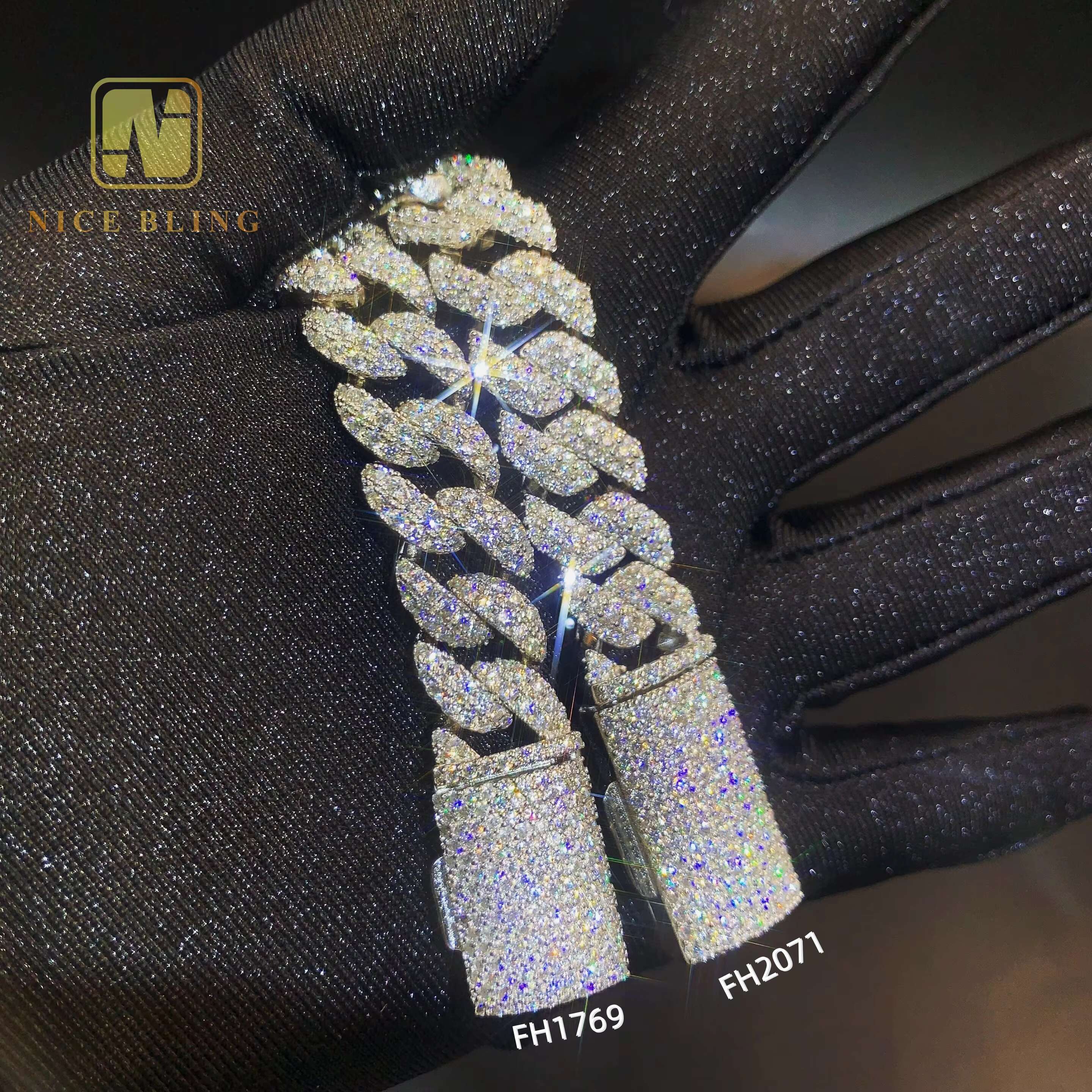12mm 13mm Moissanite S925 Hip Hop Iced Out Fine Jewelry 10k 12k14k 18k Gold Plated Bust Down Cuban Link Bracelet New Year Gift