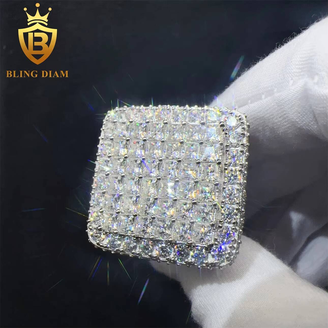 Hip Hop Custom Fine Jewelry VVS Moissanite Diamond Sterling Silver 925 Ring for Men