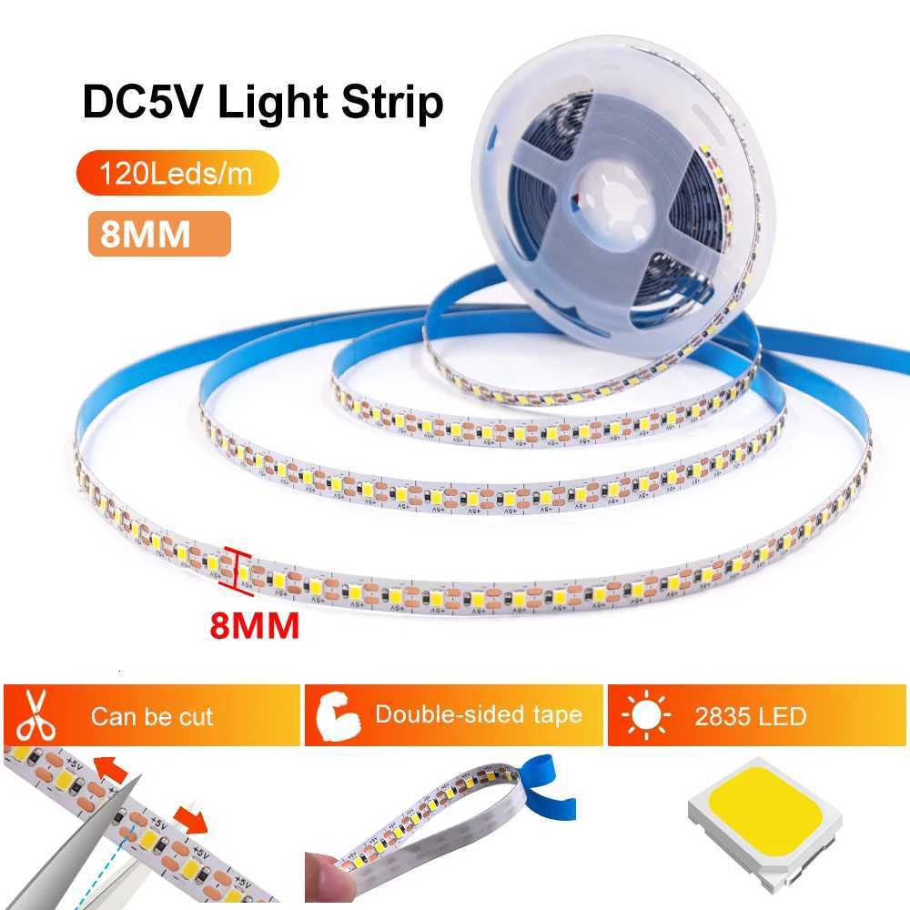 5V USB LED Strip SMD 2835 120LEDs/m Natural Warm White LED Lights Strip 3MM 5MM 8MM PCB Width Flexible Tape for Room Decor M251129