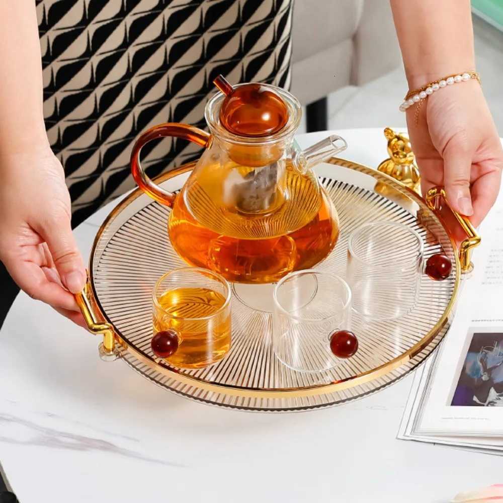 New Multipurpose Round Storage Tray Gold with Handles Tea Cup Storage Plate Fruit Tray Home Decor Y251129