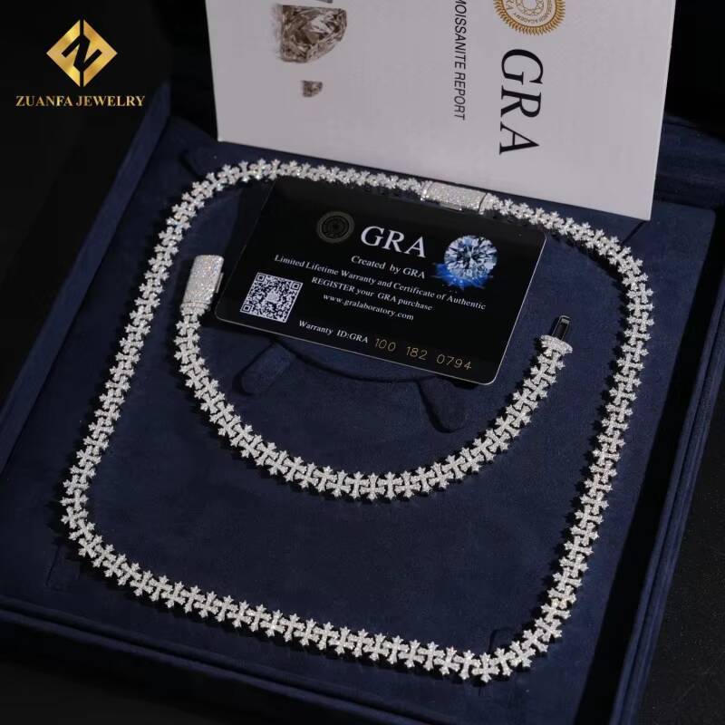 Fashion Hip Hop Style 85mm 925 Sterling Silver Moissanite Cross Cuban Link Chain Necklace Pass Diamond Tester Fire Jewelry GRA