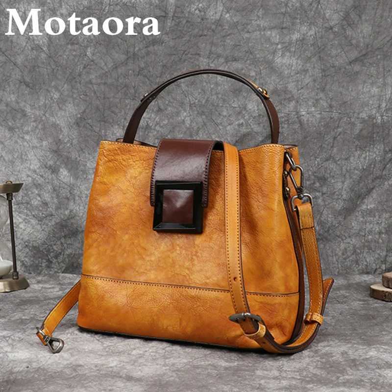 MOTAORA Womens Vintage Bucket Bag Genuine Top-Grain Leather Handmade Purse Luxury Designer Casual Office Travel Shoulder Bag K251128