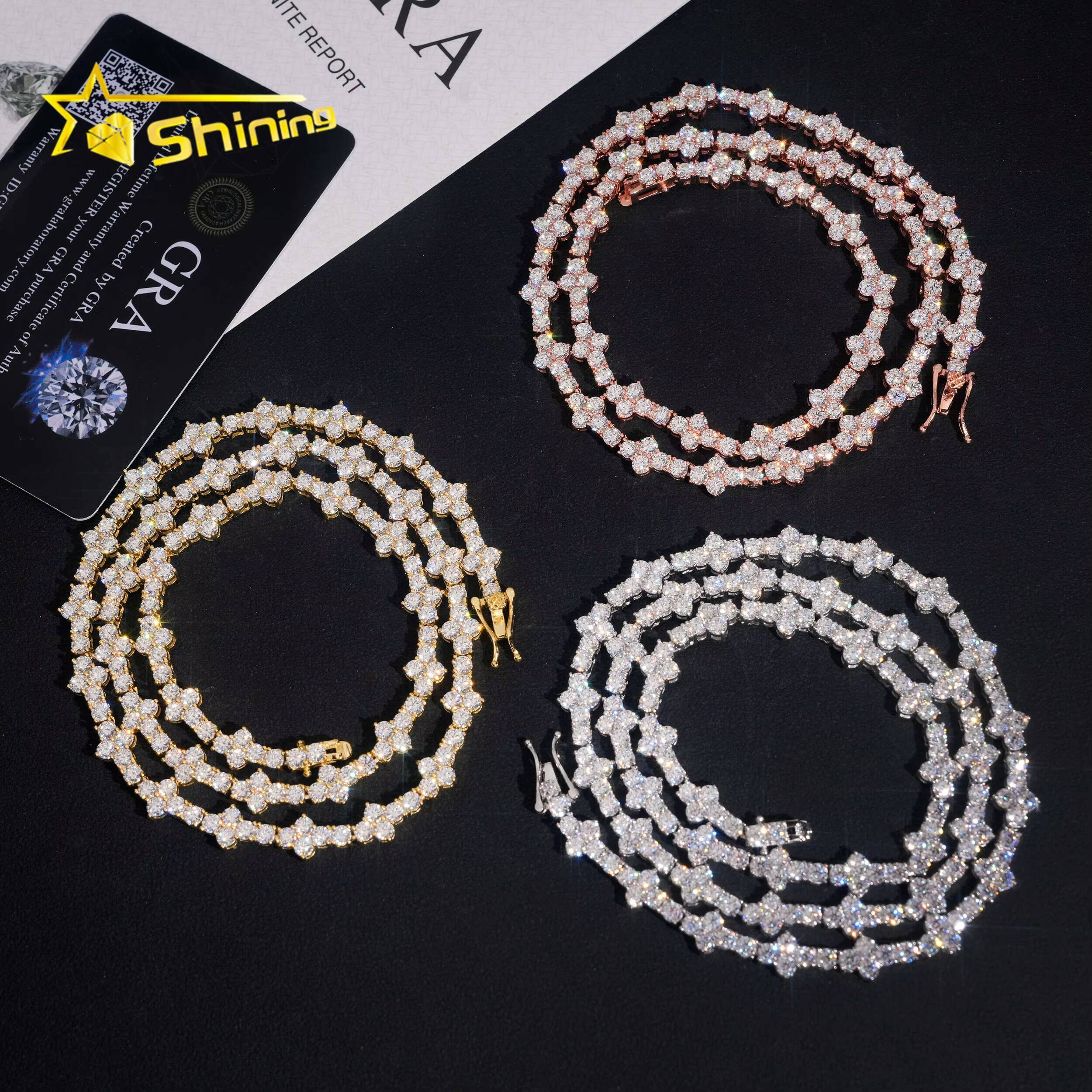 Hot Selling 18K Gold Plated Necklace 3mm 925 Silver Corss Moissanite Tennis Chain GRA Certificated Custom Chains for Men Women