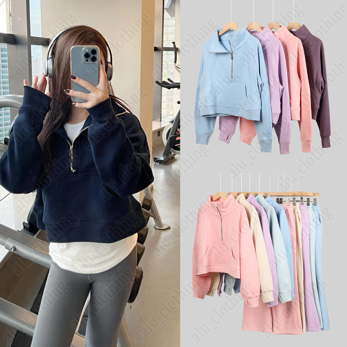 Yoga Womens Hoodie luluity lemonics jacket Half Zip collar align sweater zipper pullover loose long sleeve casual Cashmere Ladies designer chothing workout