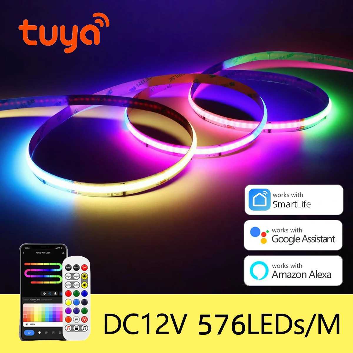12V Tuya Smart Life App Control RGBIC COB LED Strip Light DIY Addressable WS2811 IC Flexible Tape Ambinet Light for Alexa Google M251129