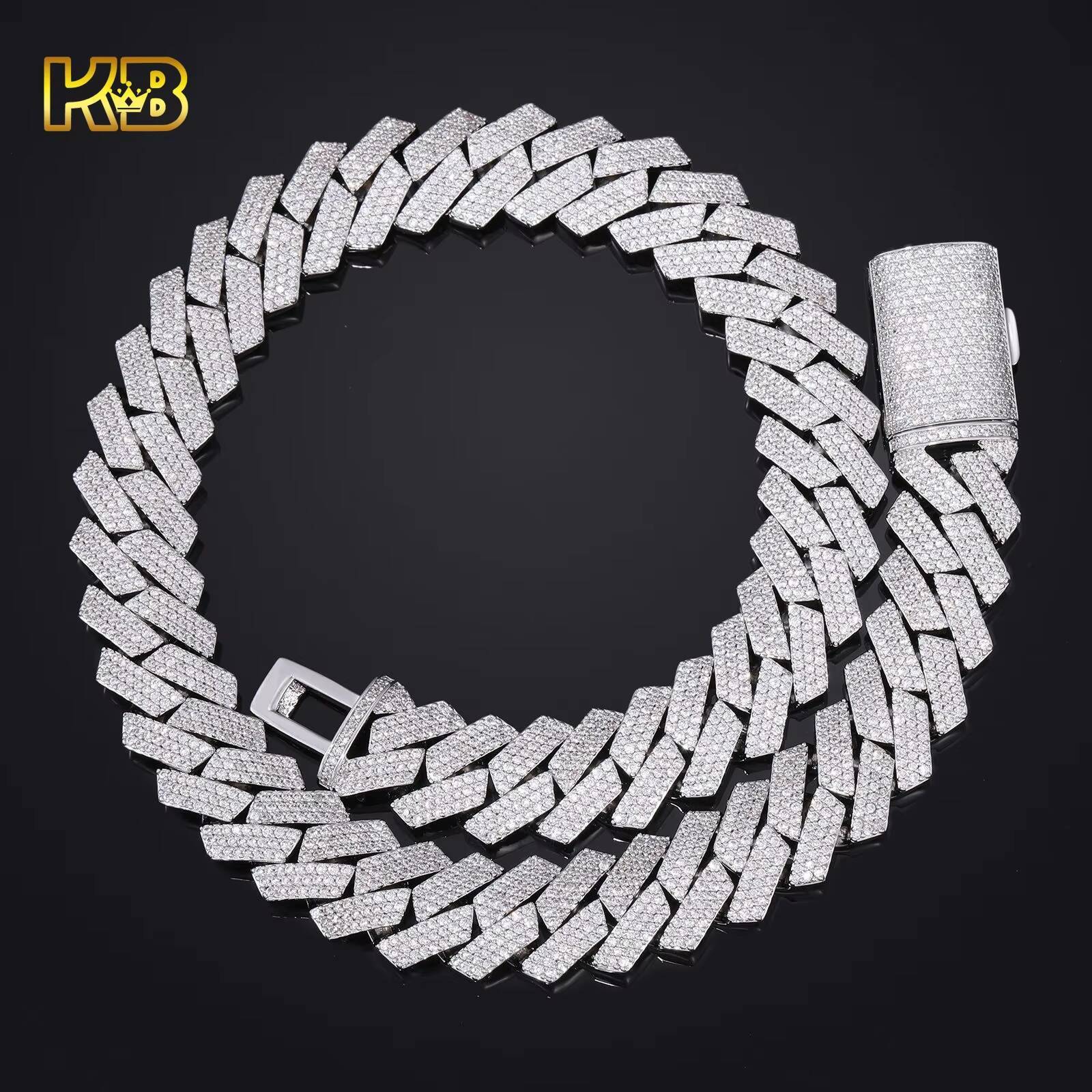 18mm Triple Row Diamond Shaped Cuban Link Chain Micro Paved CZ Wholesale Hip Hop Iced Out Necklace for Men Brass