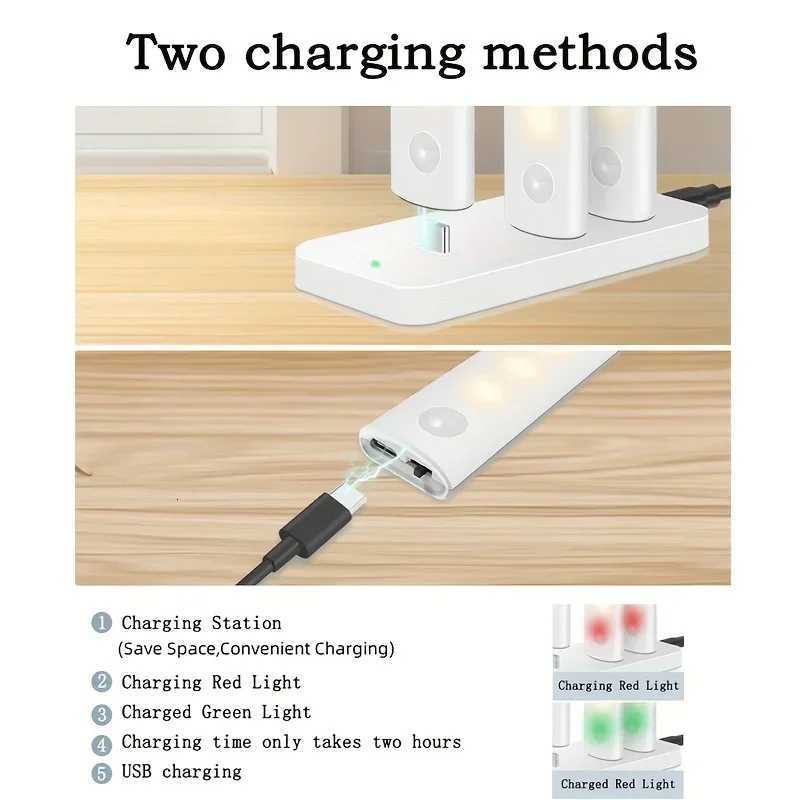 Under Cabinet Lights 1/3/5/6pcs Motion Sensor Rechargeable Battery Operated 2 Colors LED Light for Closet Kitchen Bathroom M251129