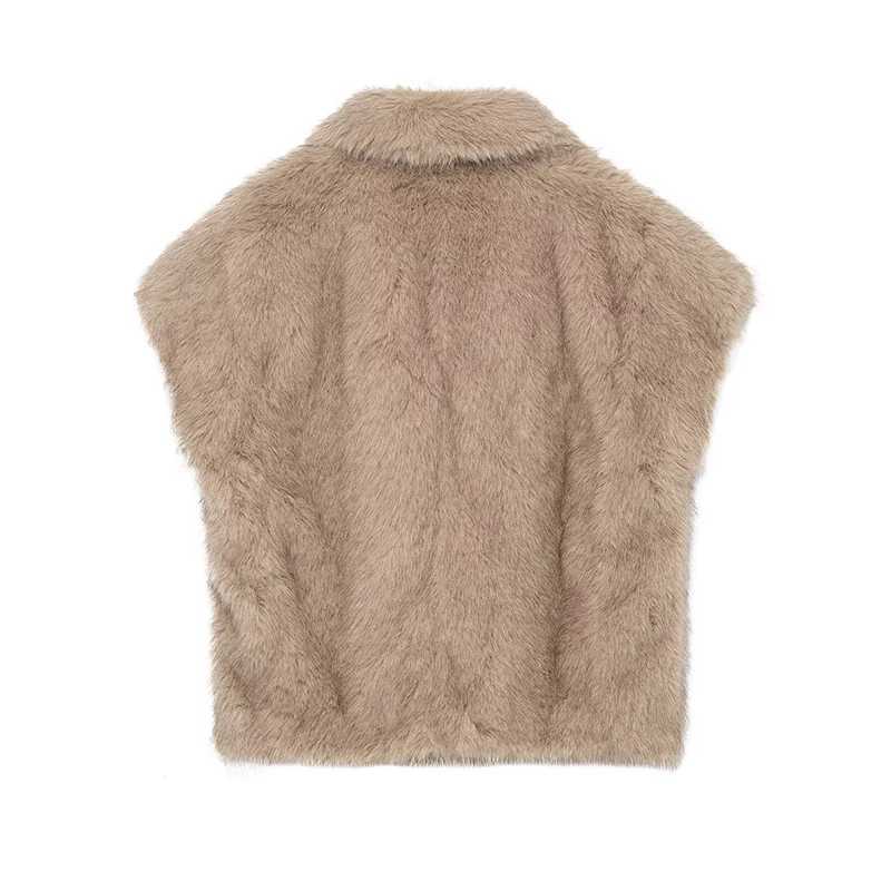 Chic Elegant Faux Fur Vest Top Women Fashion Lapel Fluffy Vests Coat 2025 Winter Female Sleeveless Jacket Waistcoat Outerwear T251129