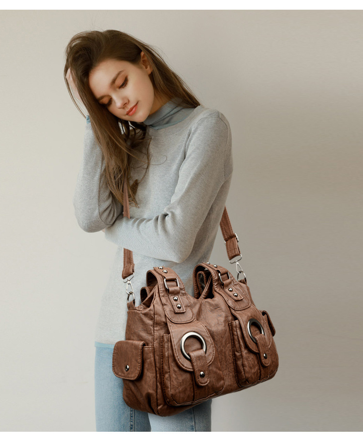 Retro personality, versatile, chic zipper, tote bag, shoulder bag, commuter large volume crossbody bag
