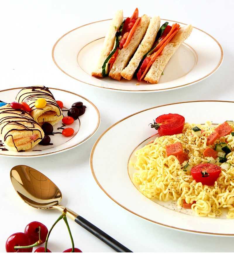 Luxury 3pcs/lot 1086 inch real bone dinner plates golden li dishes and plates sets cake plate servies porcelain platter Y251129