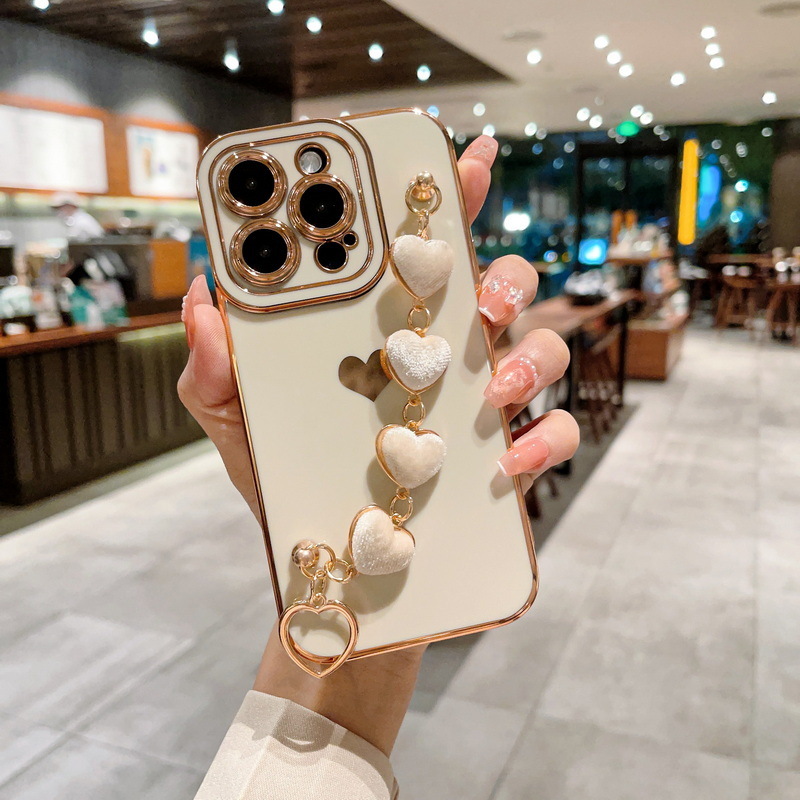 Heart Phone Case iPhone 17 Pro Max Heart Bracelet Electroplated Protective Case Compatible with Apple 16 Pro