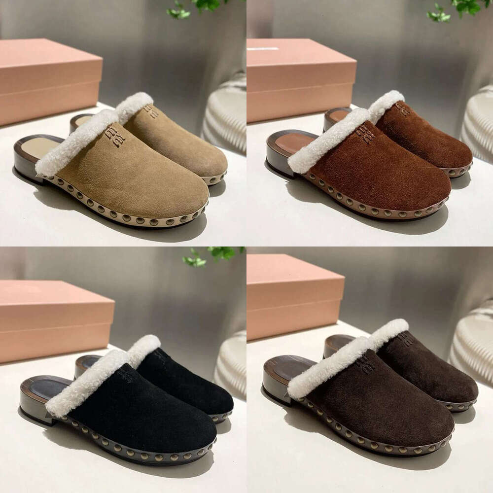 luxury Fashion Slippers Designer shoe women mule clog sabot slipper Suede Shearling Wool flat warm winter womens shoes Ladie Popular Retro Slipper fur slide