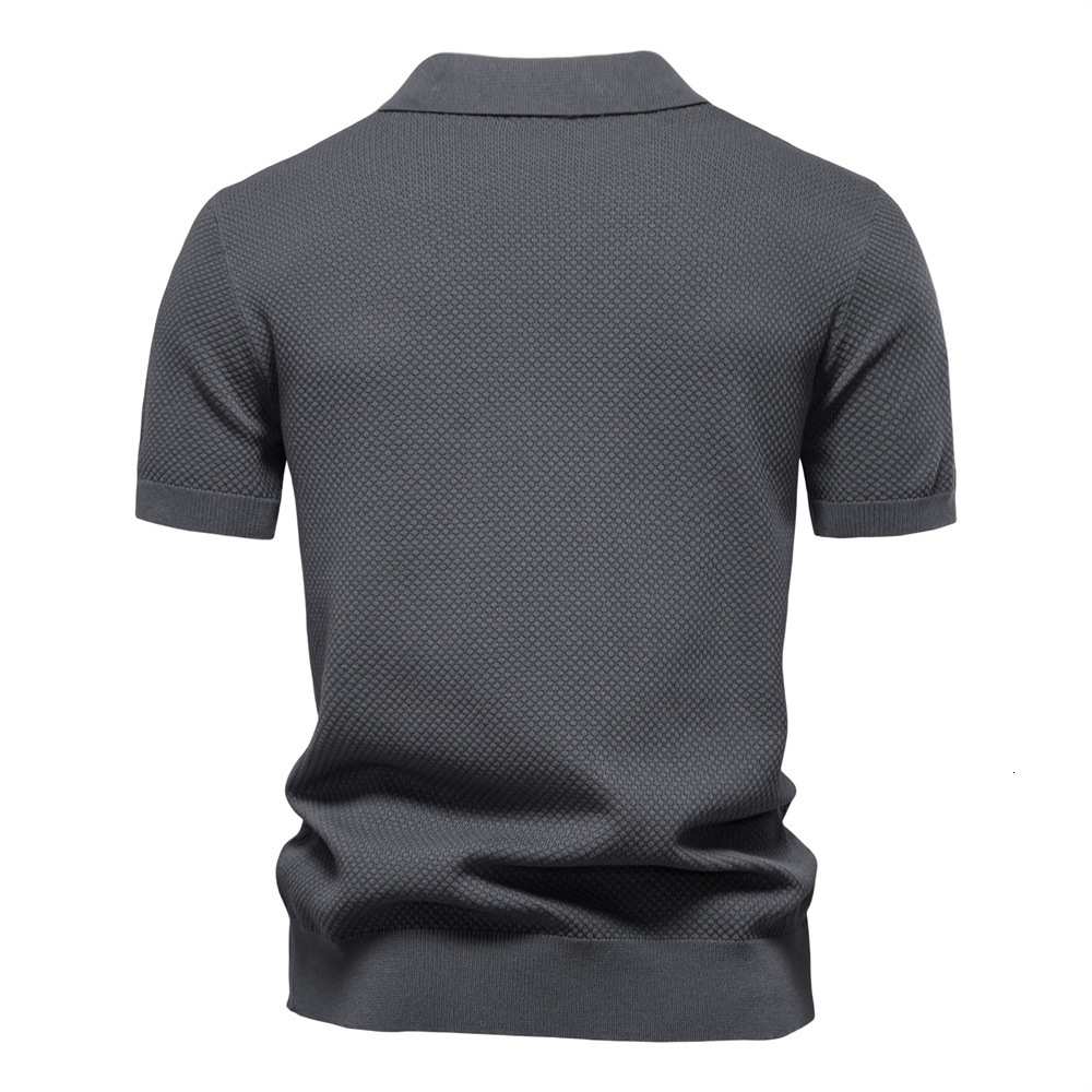 2025 Summer High Quality European Pineapple Pattern Woolen for Business, Seagull Collar, Men's Short Sleeve Sweater Polo