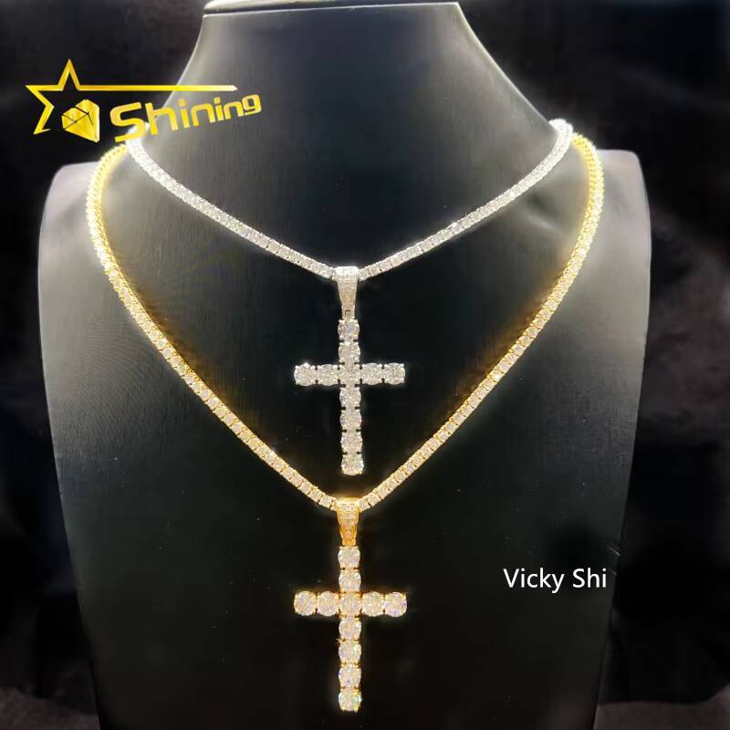 48 Hours Fast Shipping Hip Hop Charms Pendant Pass Diamond Tester 925 Silver Gold Plated Moissanite Cross Pendant