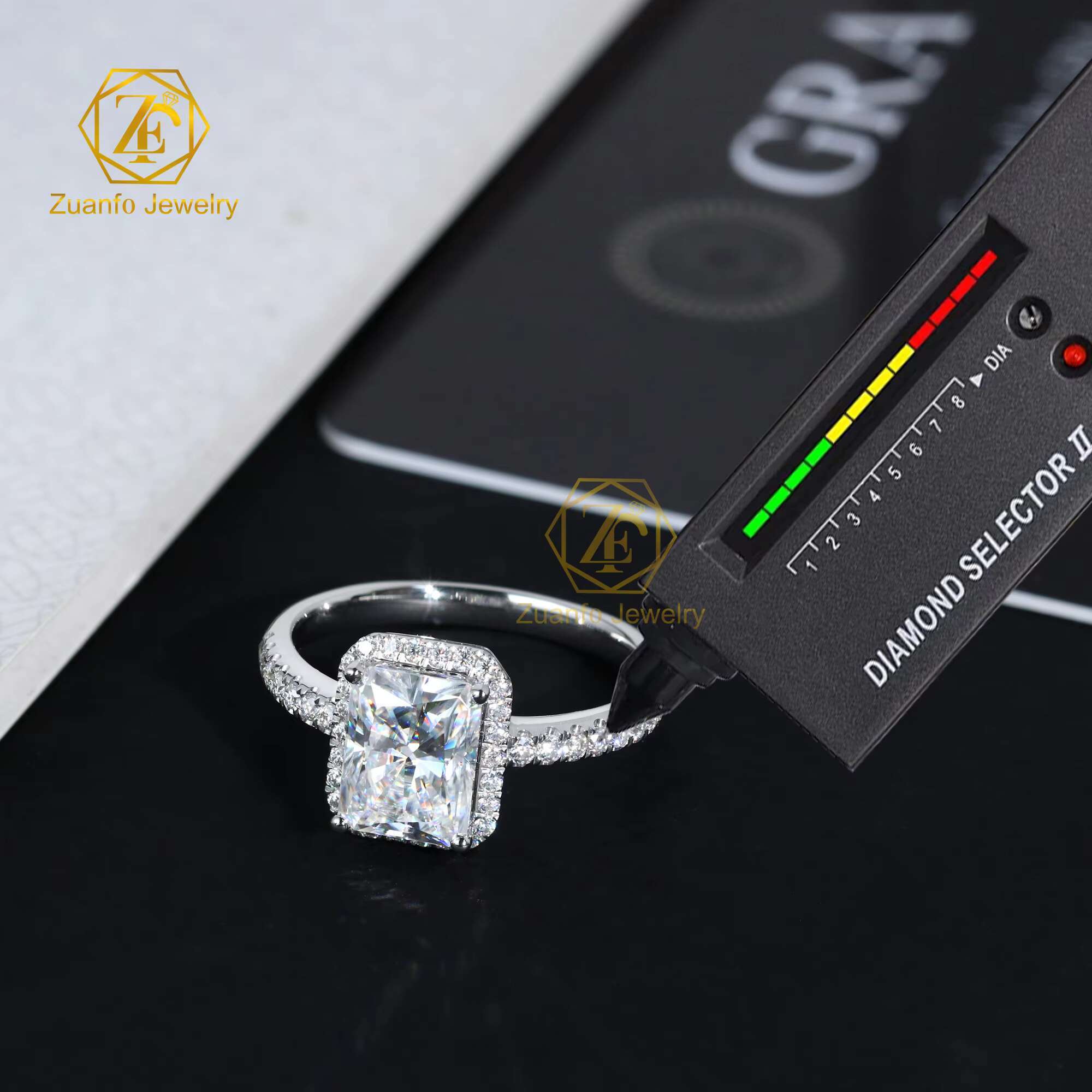 2ct Radiant Ice Crush Moissanite Halo Engagement Ring with Diamond Side Stone 14k White Gold for Women Fine Jewelry