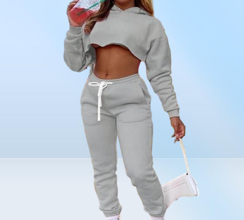 Women039s Two Piece Pants Fall Pink Sweatsuits For Women Hoodie Sweatshirt Crop Top Joggers Sweatpants Set Casual Tracksuits Wh8403665