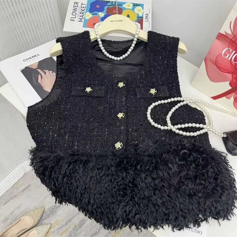 New Outerwear Womens Jackets Women Vest Fashion Single-Breasted Tweed Mosaic Tassel Vest Womens Autumn and Winter Vest CoatT251129