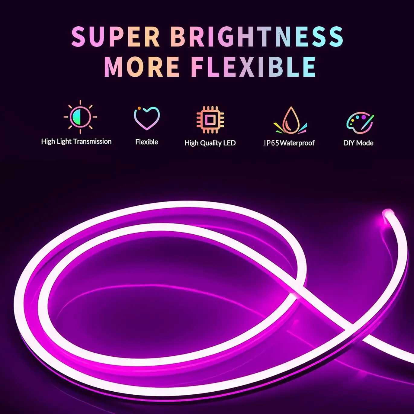 30M/20M/15M/10M RGB LED Neon Lights Smart App Remote Control Waterproof Music Sync Color Changing Rope for Bedroom Living Game M251129