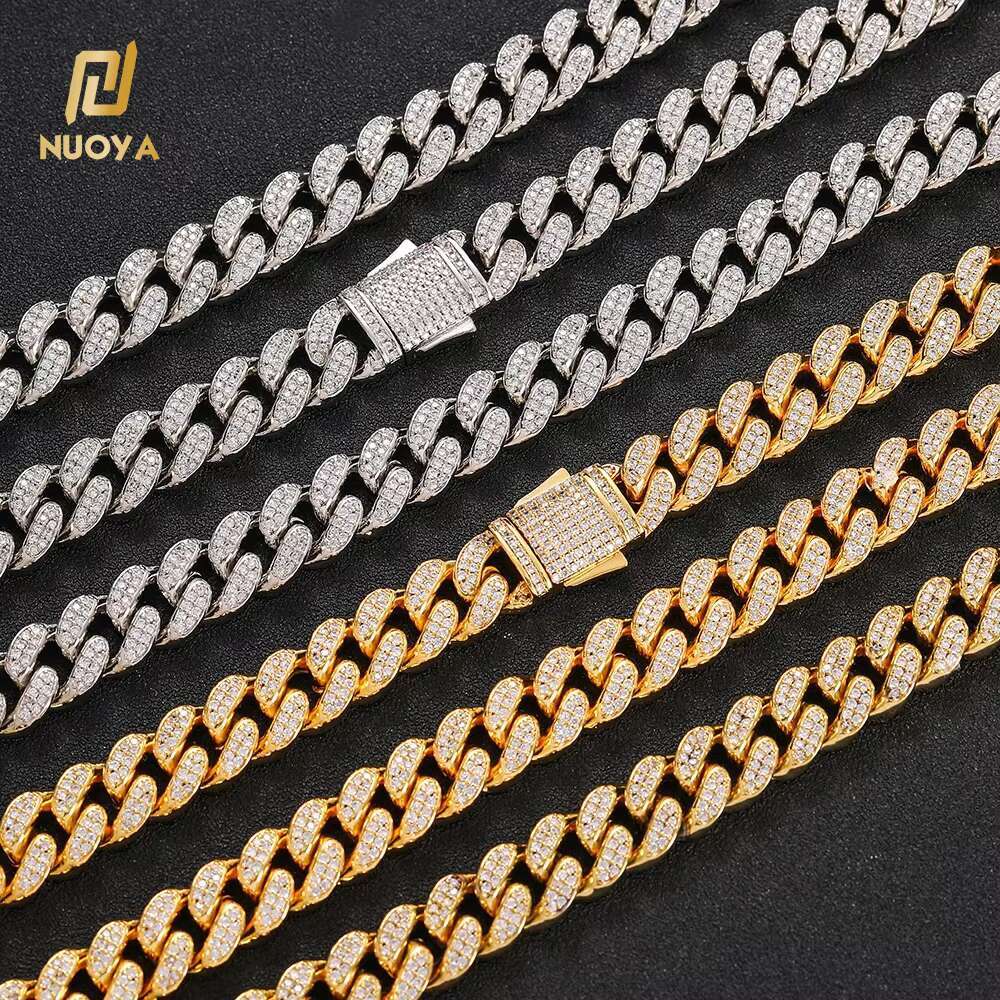 NUOYA Hip Hop Jewelry 12MM Diamond Cuban Link Chain Necklace Full Pave Bling Zircon Silver/Gold Plated Cuban Chain for Women