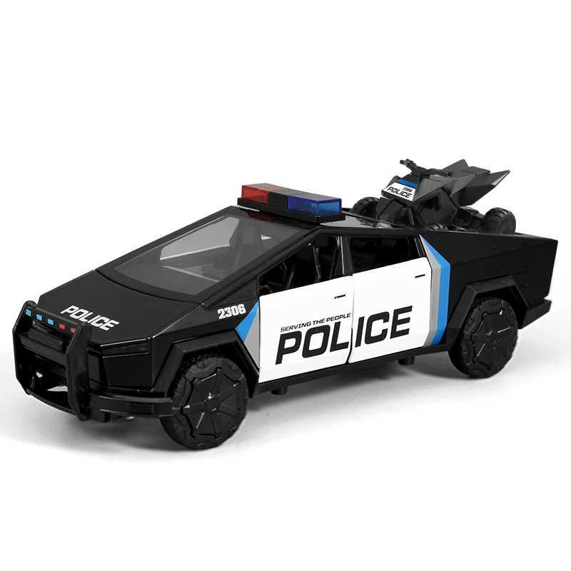 128 Simulated Police Pickup Alloy Car Model Sound And Light Pull Back Toy Car Off-Road Vehicle Boys Collection Ornaments Gift J251129