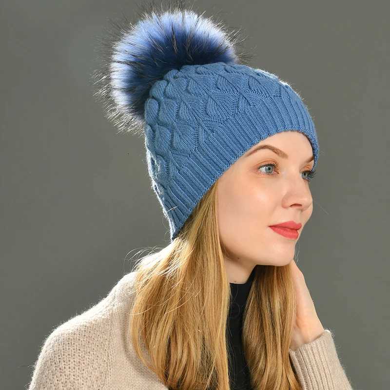 Jxwatcher Women Winter Hat Real Fur Pompom Angora Knitted Wool Beanie Fashion Casual Outdoor Thick Ladies Warm Fur Ball Hats NewXJ251129