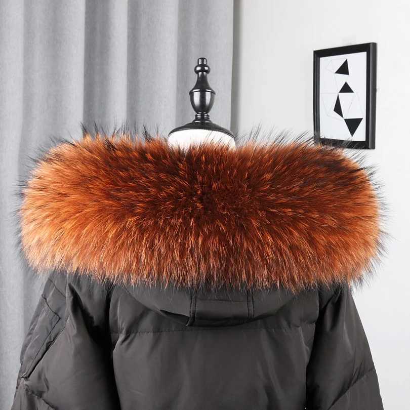 100 Real Fur Collar Luxury Warm Natural Raccoon Fur Scarf Women Genuine Fur Collar Scarves Large Fur Shawl Male Jacket CoatJ251129