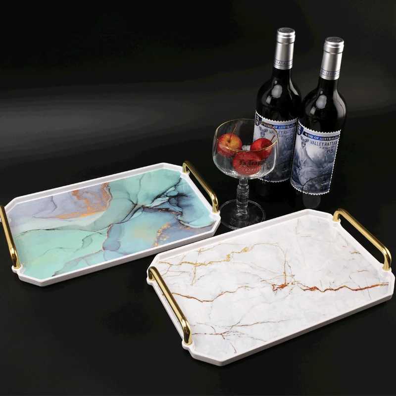 European Imitation Porcelain Storage Tray Marbled Square Tea Tray Jewelry Cosmetics Water Cup Food Storage Home Decoration New Y251129