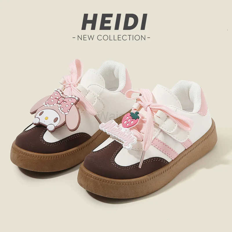 Sanrio Kuromi My Melody Girls Leather Shoes Bow Tie Kawaii Kids Cartoon Soft Bottom Sweet Board Shoes Fashion New Children Shoes H251129