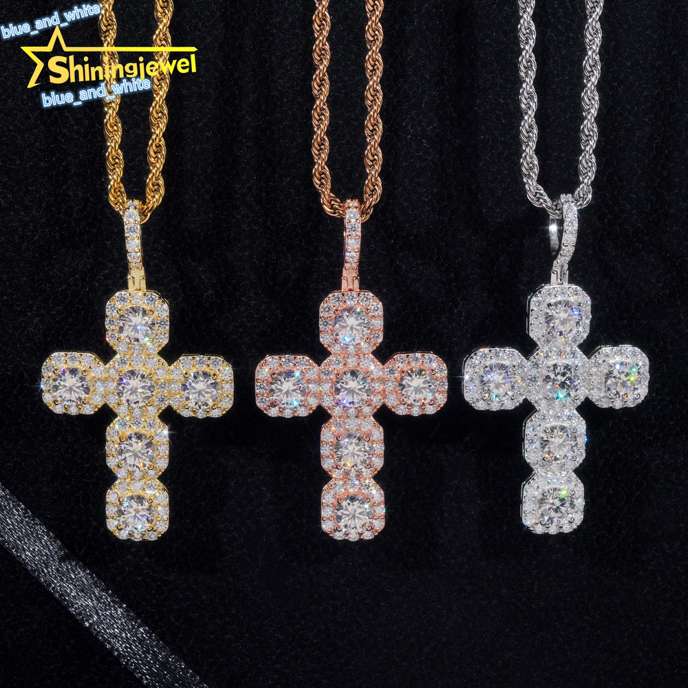 New Design Hot Selling 925 Sterling Silver Hip Hop Jewelry Necklace Pendants VVS Iced Out Moissanite Diamond Cross Pendant