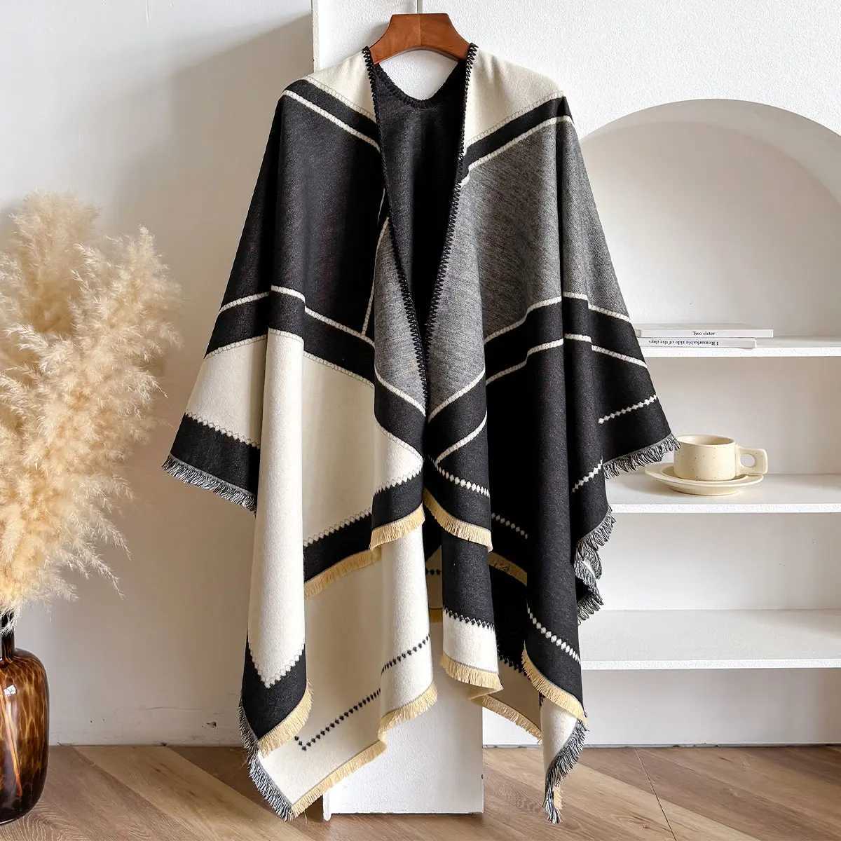 2025 Luxury Brand Cashmere Women Scarf Winter Warm Slit Double-sided Large Shawl Foulard Square Thick Blanket PonchoJ251129