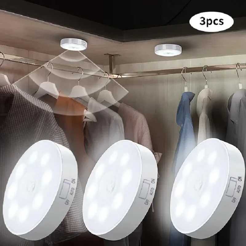 1/3PCS LED Motion Sensor Light Night Light USB Rechargeable Night Lamp for Kitchen Cabinet Wardrobe Lamp Staircase Closet Light M251129