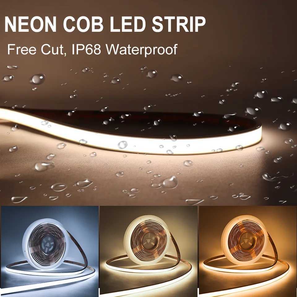 IP68 Waterproof COB Strip Light 12V 24V Sauna LED Strip 3000K 4000K 6000K Flexible Ribbon LED Tape For Outdoor Kitchen Bathroom M251129