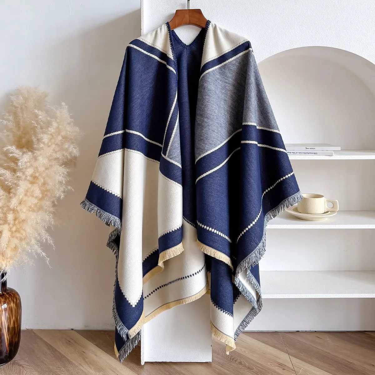 2025 Luxury Brand Cashmere Women Scarf Winter Warm Slit Double-sided Large Shawl Foulard Square Thick Blanket PonchoJ251129